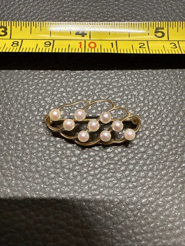 Vintage Mid Century 14K Yellow Gold Pearl Brooch Pin