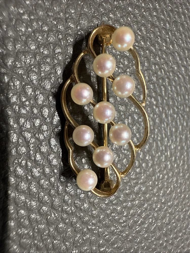 Vintage Mid Century 14K Yellow Gold Pearl Brooch Pin