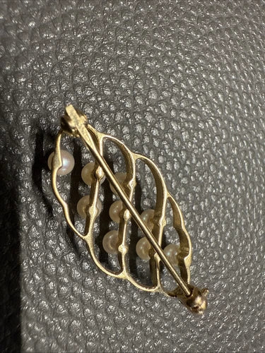 Vintage Mid Century 14K Yellow Gold Pearl Brooch Pin