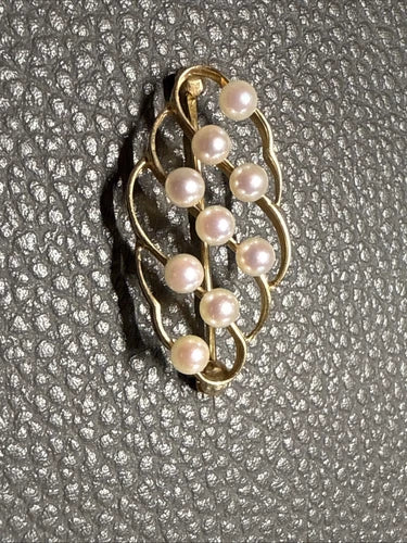 Vintage Mid Century 14K Yellow Gold Pearl Brooch Pin