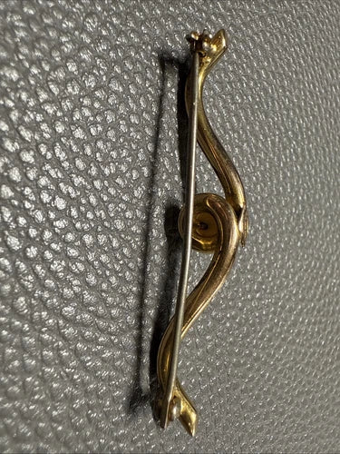 14K GOLD Vintage Modernist Cultured Pearl Brooch Pin