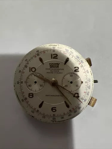Vintage Britix Chronographe Suisse Watch. Movement & Dial. Needs Parts/service