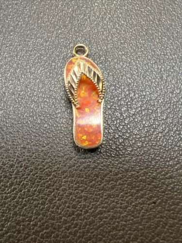 14K YELLOW GOLD FIRE OPAL INLAID FLIP FLOP SANDAL PENDANT /Charm