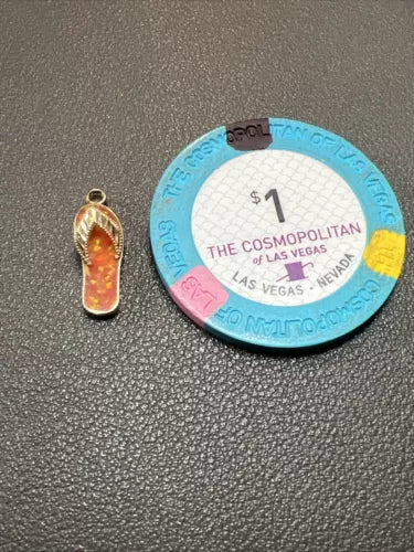 14K YELLOW GOLD FIRE OPAL INLAID FLIP FLOP SANDAL PENDANT /Charm