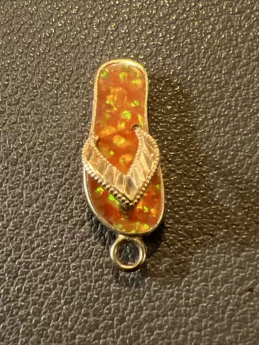 14K YELLOW GOLD FIRE OPAL INLAID FLIP FLOP SANDAL PENDANT /Charm